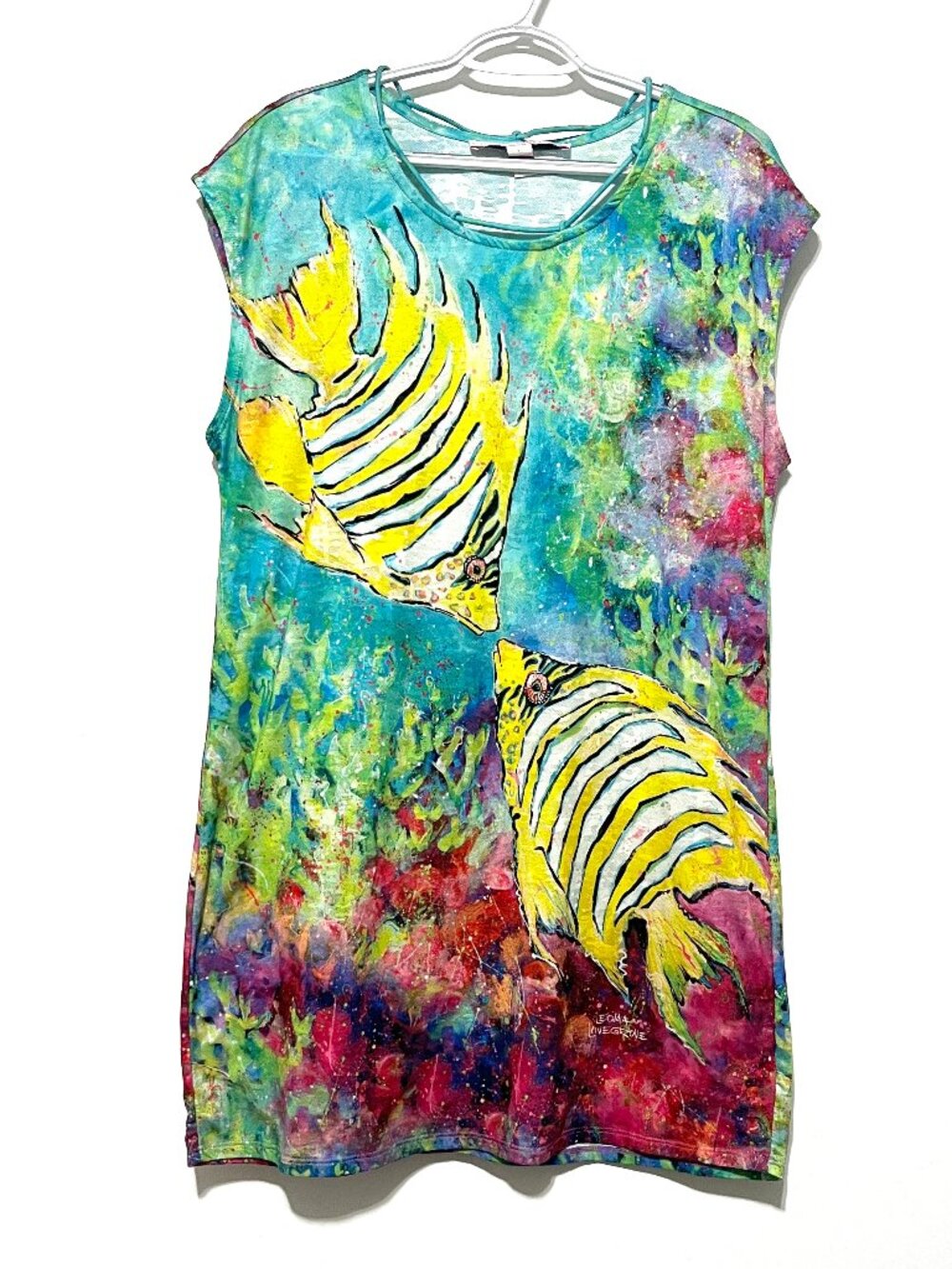 Leoma Lovegrove Tropical Fish Coverup Dress L Resort Beach Vacation Island AOP